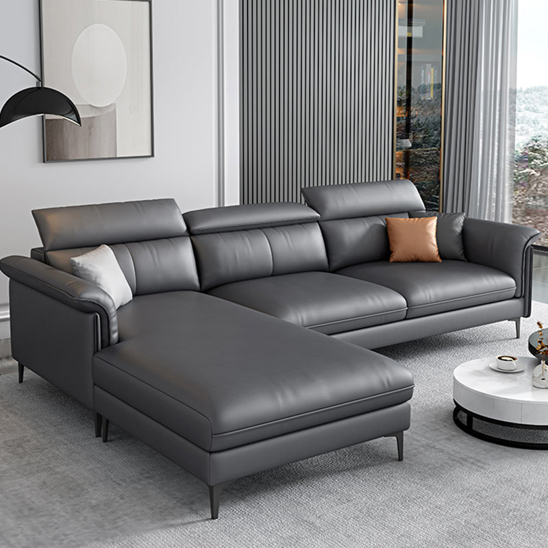 Dark Gray Modern Pillow Top Arm Sectional with Removable Cushions for Living Room