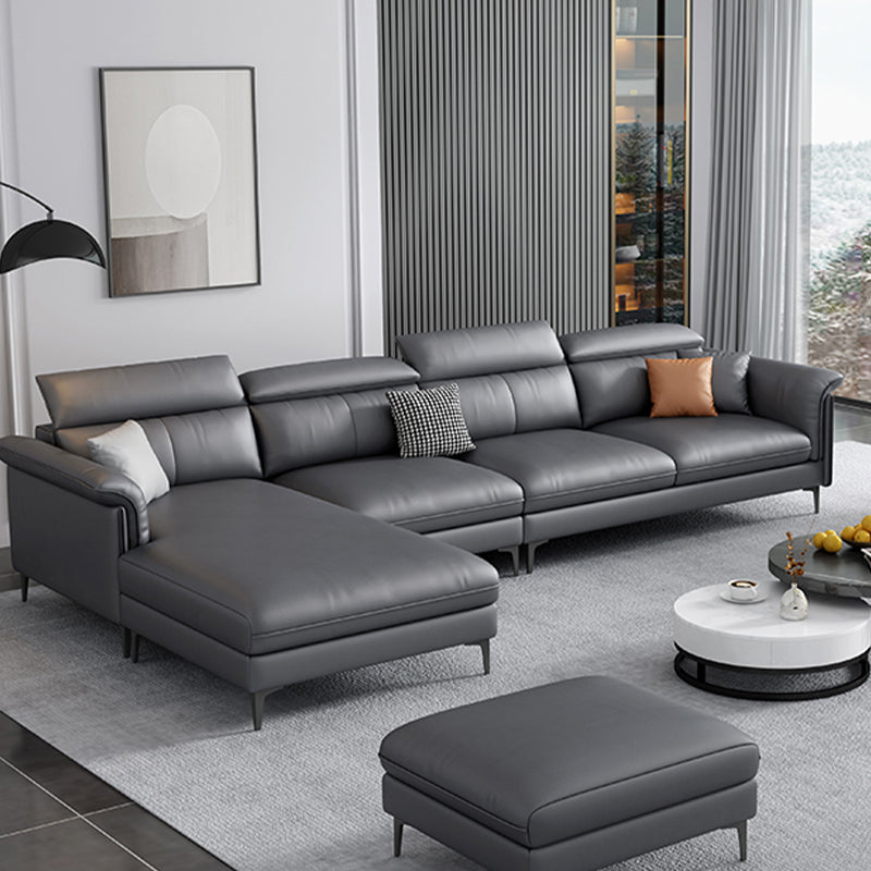 Dark Gray Modern Pillow Top Arm Sectional with Removable Cushions for Living Room
