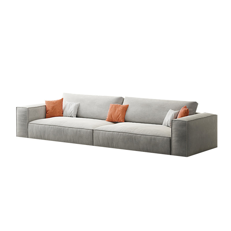 Simple Light-grey Sofa/Sectional with Faux Leather and Pillowed Back Cushions