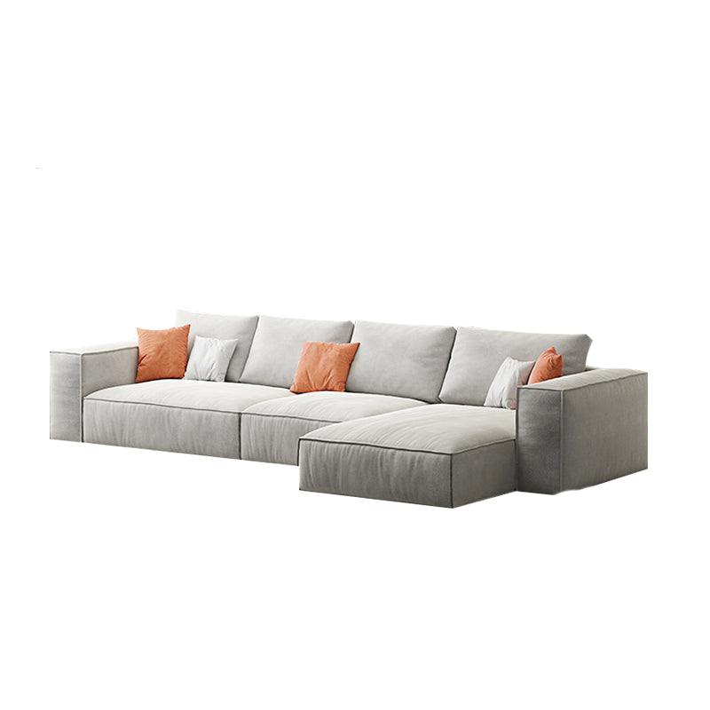 Simple Light-grey Sofa/Sectional with Faux Leather and Pillowed Back Cushions