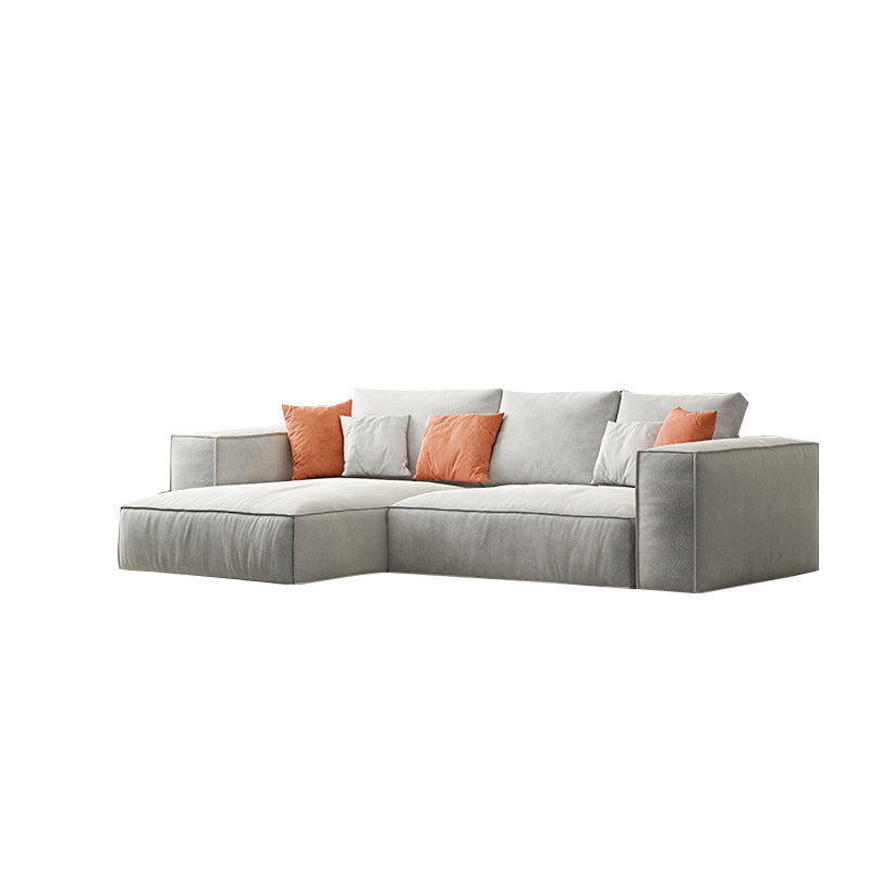 Simple Light-grey Sofa/Sectional with Faux Leather and Pillowed Back Cushions