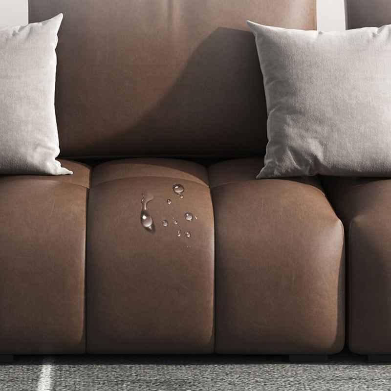 American Traditional Faux Square Arm Sectionals 37.4"High Leather Cushions Sofa,Dark Brown