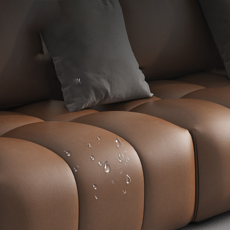 American Traditional Faux Square Arm Sectionals 37.4"High Leather Cushions Sofa,Dark Brown