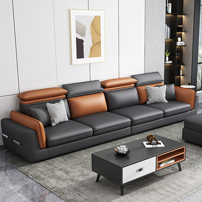 Faux Leather Square Arm Sofa/Sectional with Pillowed Back Cushions, Stain Resistan