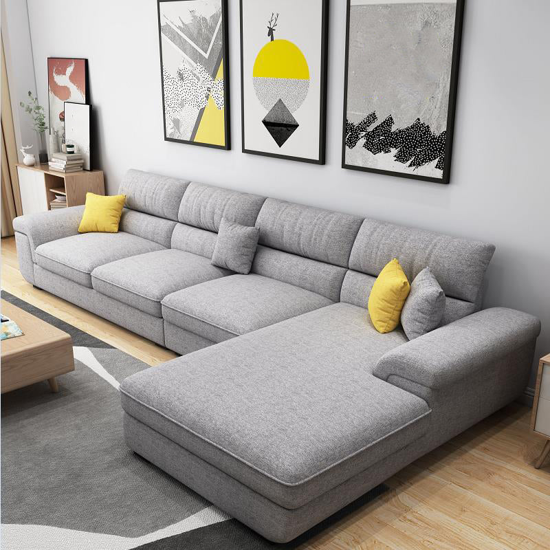 Modern Reversible Chaise 137" Sectionals with Pillows Flared Arm