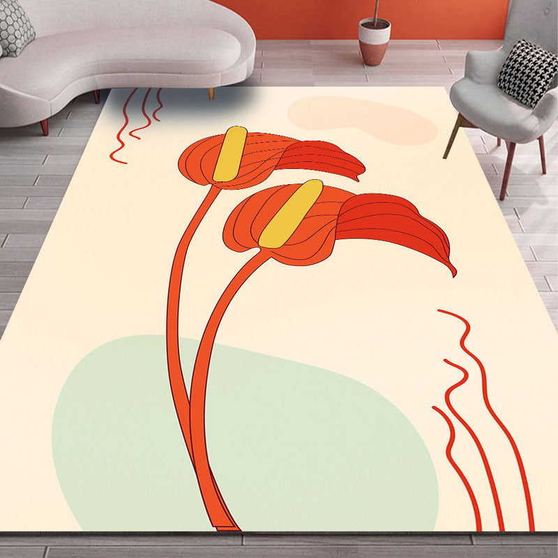 Yellow Sunflower Rug Polyester Modern Rug Washable Rug for Home Decor