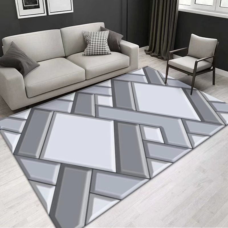 Grijs modern tapijt polyester geometrische print tapijt wasbaar tapijt voor woonkamer