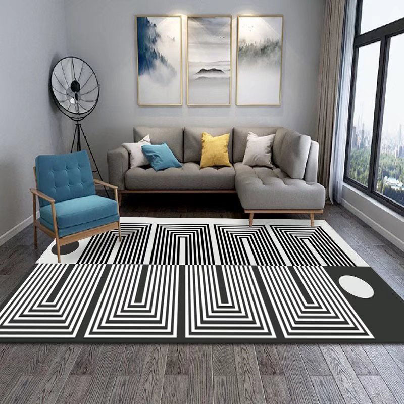 Navy Geometry Carpet Polyester Modern Carpet Washable Carpet for Home Decor