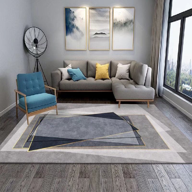 Navy Geometry Carpet Polyester Modern Carpet Washable Carpet for Home Decor