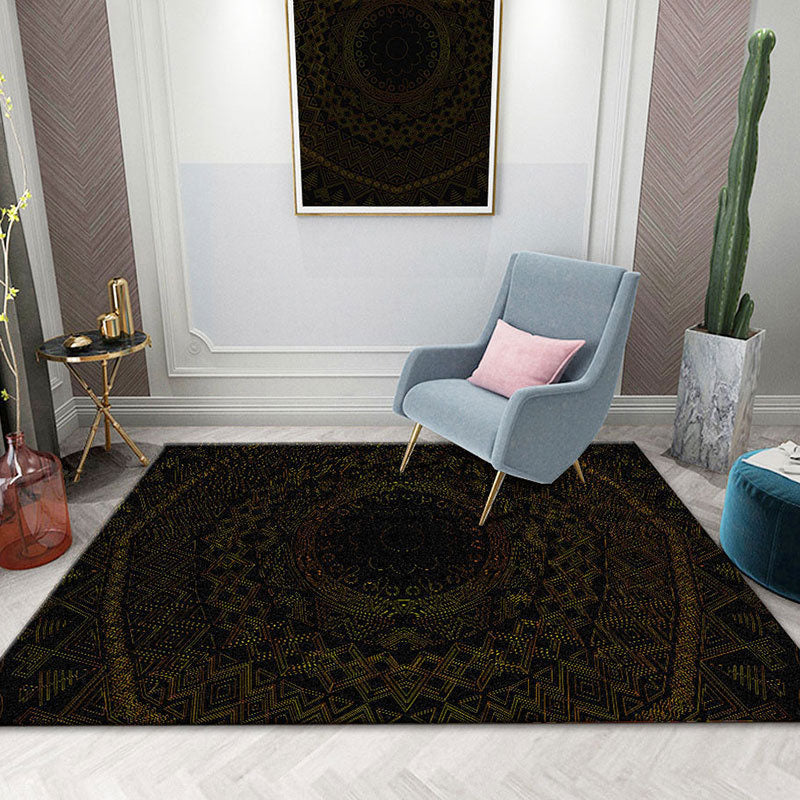 Black Morocco Carpet Polyester Graphic Area Carpet Non-Slip Backing Carpet for Living Room