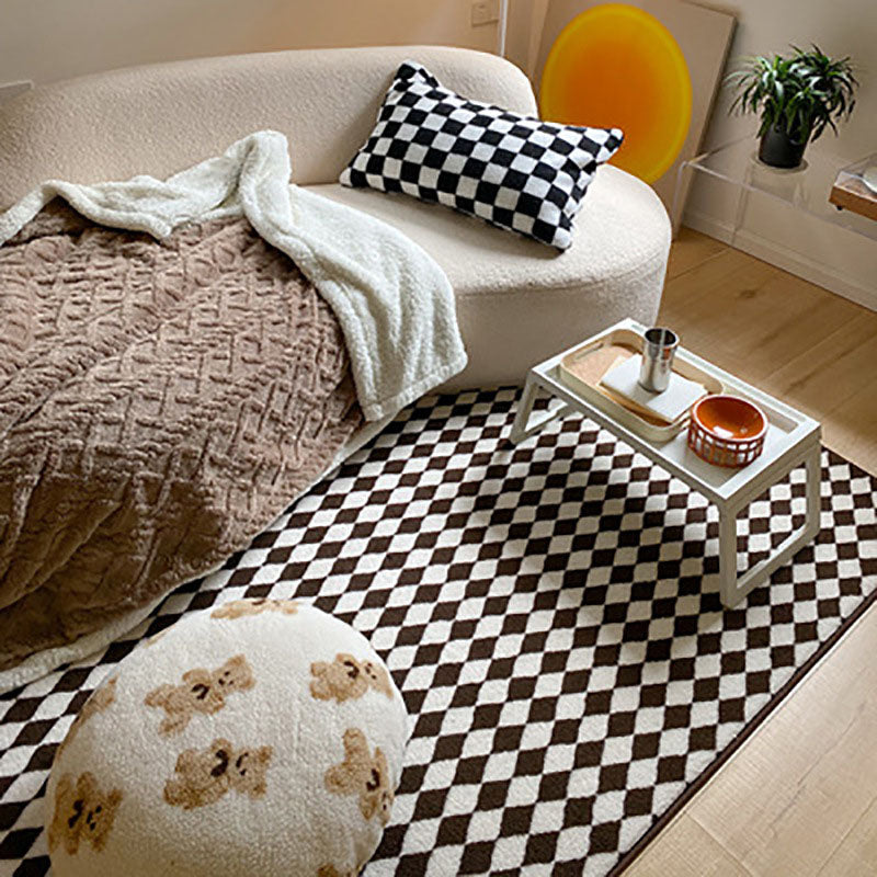 Purple Checked Rug Polyester Modern Rug Stain Resistant Rug for Living Room