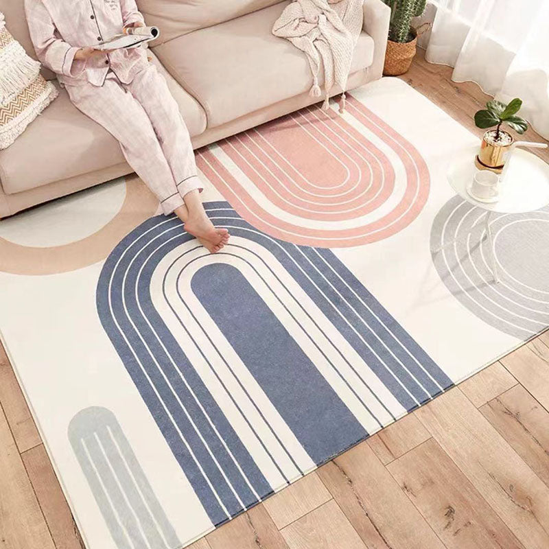 White Kids Rug Polyester Striped Rug Stain Resistant Rug for Living Room