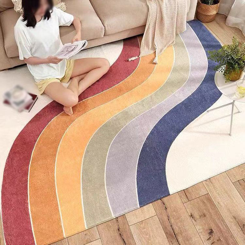 White Kids Rug Polyester Striped Rug Stain Resistant Rug for Living Room