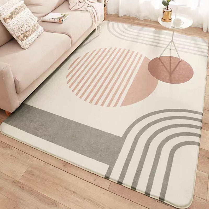 White Kids Rug Polyester Striped Rug Stain Resistant Rug for Living Room