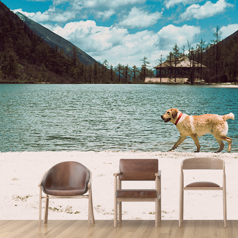 Washable Stain Resistant Mural Wallpaper Lovely Dogs Indoor Wall Mural