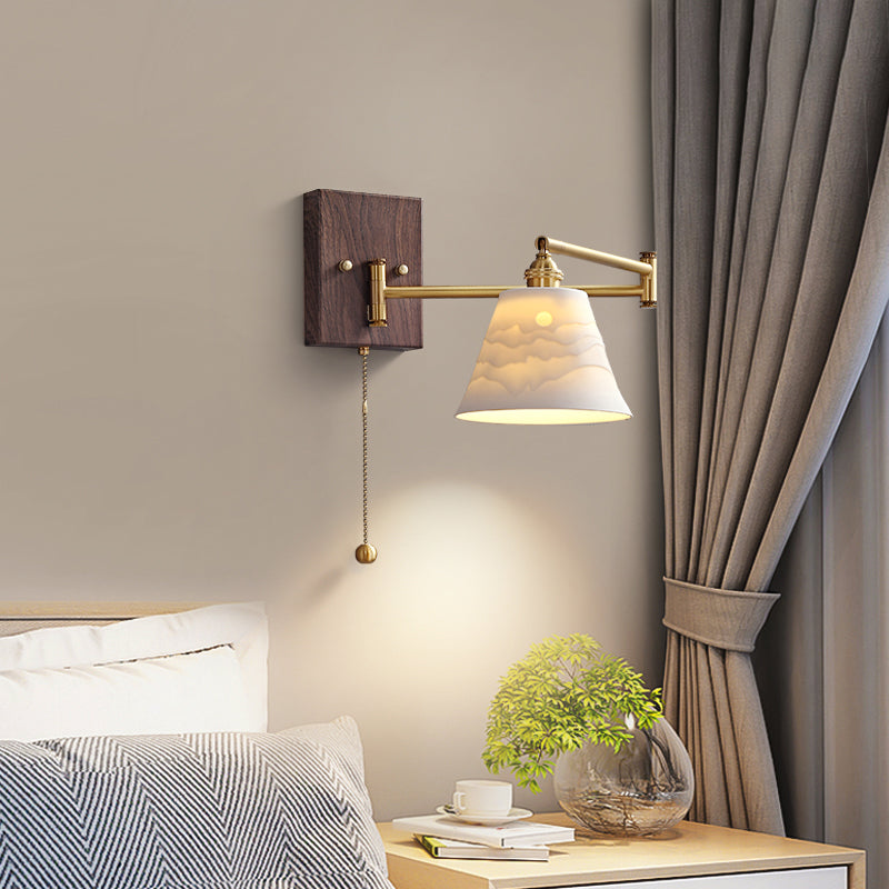 Arm Adjustable Wall Sconce 1-Light Modern Style Wall Mount Lamp with Ceramics Shade