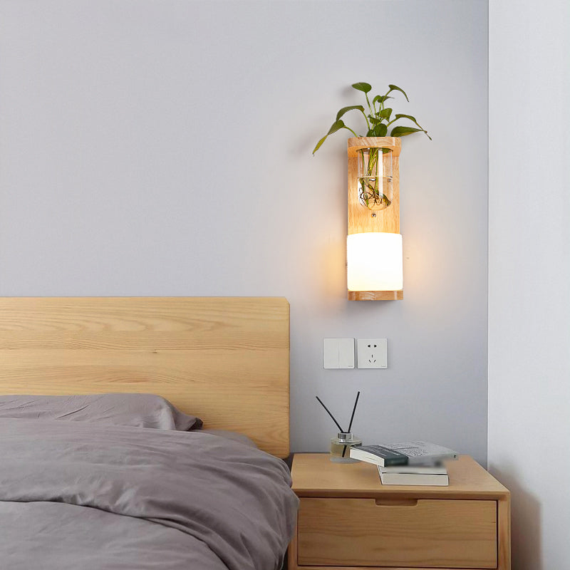 1-Light Wall Sconce Modern Wooden Wall Mount Lamp for Living Room(Plant not included)