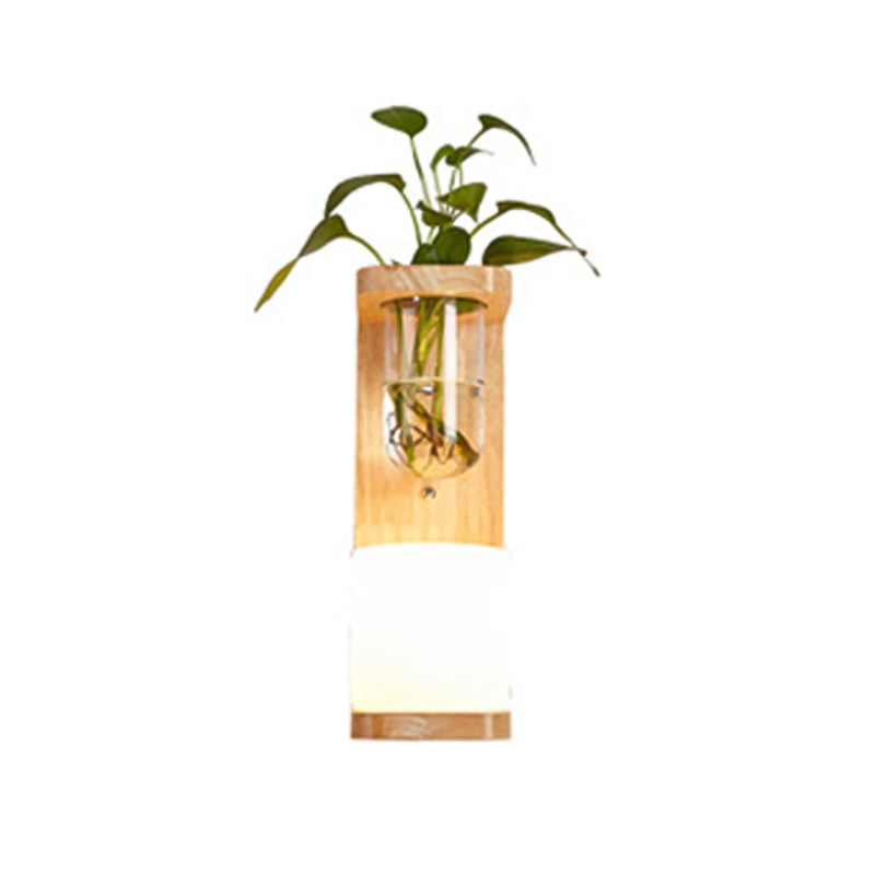 1-Light Wall Sconce Modern Wooden Wall Mount Lamp for Living Room(Plant not included)