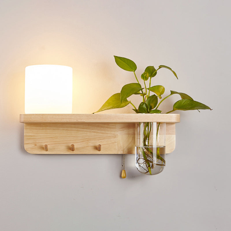 1-Light Wall Sconce Modern Wooden Wall Mount Lamp for Living Room(Plant not included)