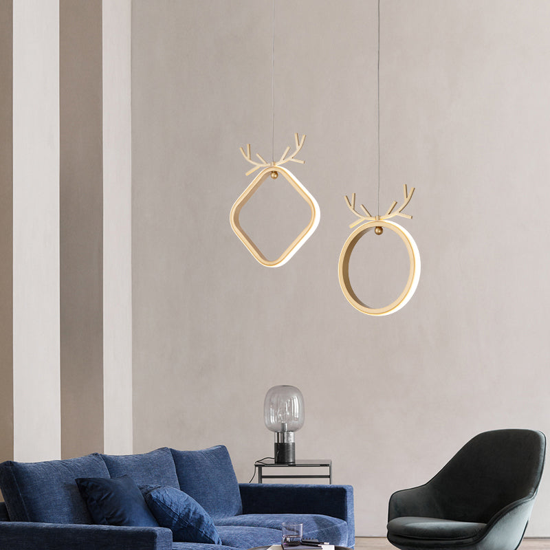 Nordic Style Iron Ceiling Lamp Geometry LED Pendant Light with Antlers for Bedroom