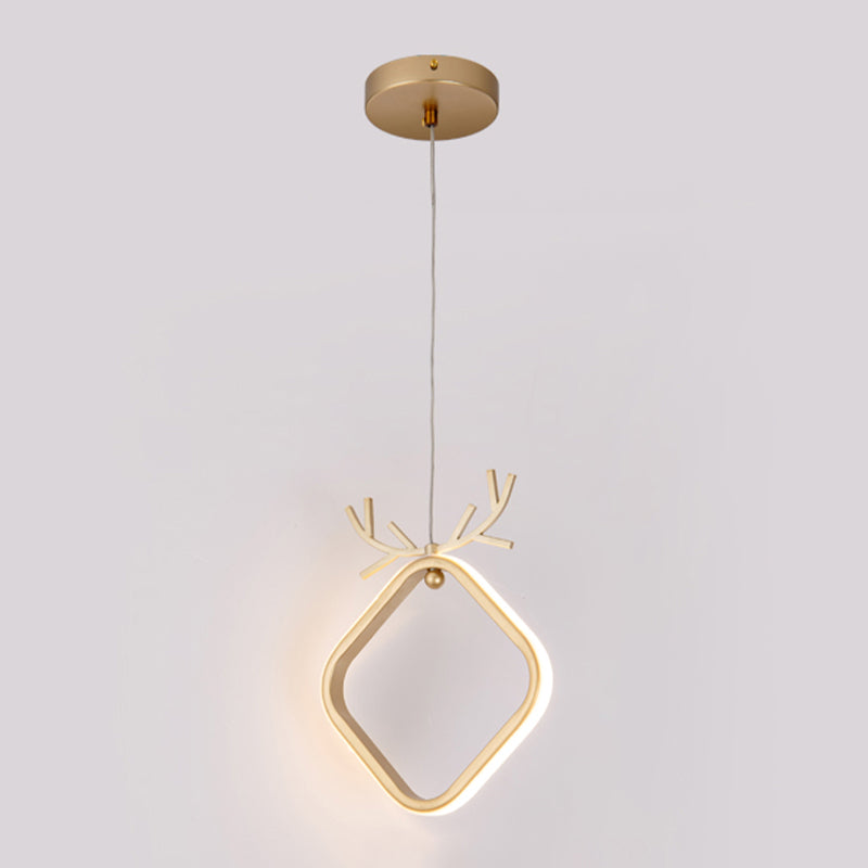 Nordic Style Iron Ceiling Lamp Geometry LED Pendant Light with Antlers for Bedroom