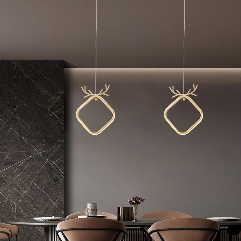 Nordic Style Iron Ceiling Lamp Geometry LED Pendant Light with Antlers for Bedroom