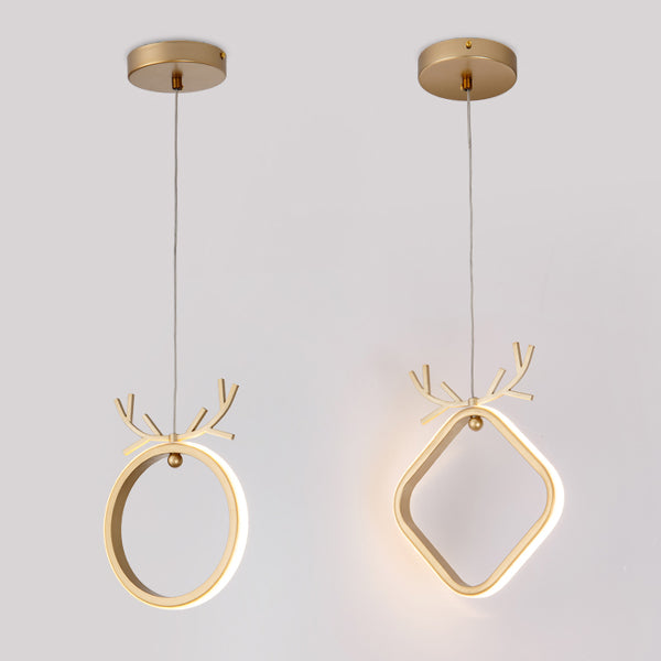 Nordic Style Iron Ceiling Lamp Geometry LED Pendant Light with Antlers for Bedroom