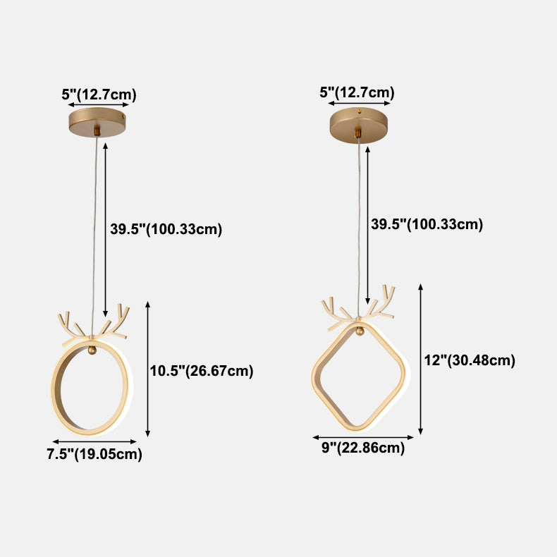 Nordic Style Iron Ceiling Lamp Geometry LED Pendant Light with Antlers for Bedroom