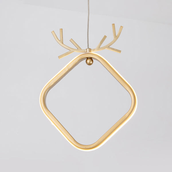 Nordic Style Iron Ceiling Lamp Geometry LED Pendant Light with Antlers for Bedroom