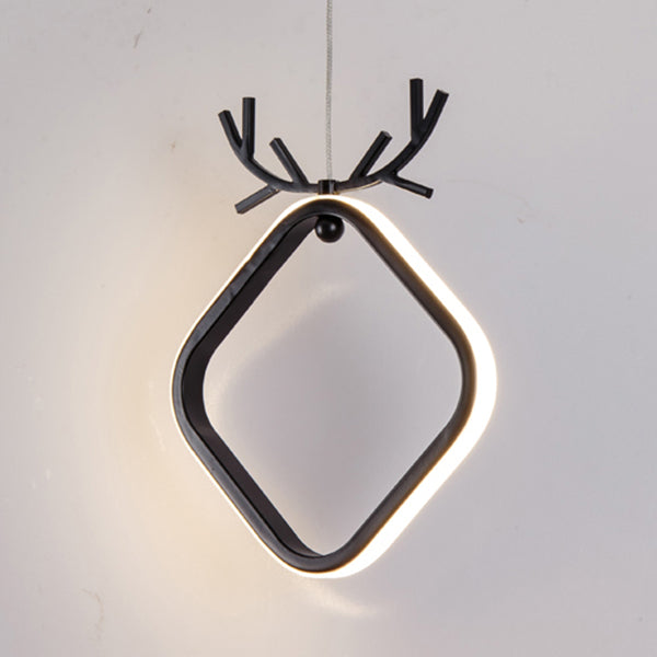Nordic Style Iron Ceiling Lamp Geometry LED Pendant Light with Antlers for Bedroom