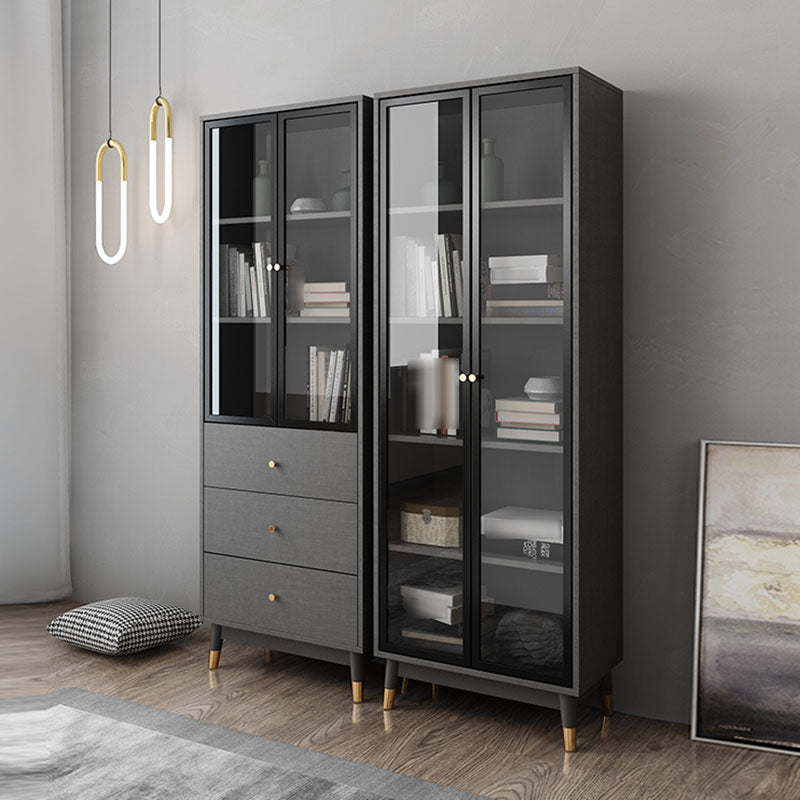 Glam Standard Bookcase Metal Frame Manufactured Wood Shelf Bookshelf with Glass Door