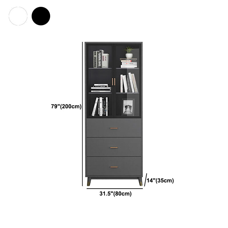 Glam Standard Bookcase Metal Frame Manufactured Wood Shelf Bookshelf with Glass Door