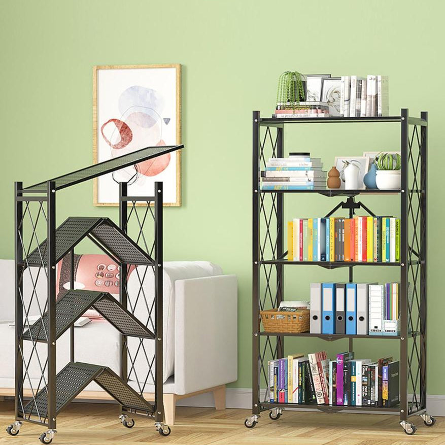 Industrial Open Etagere Bookshelf Steel Bookshelf with Caster Wheels