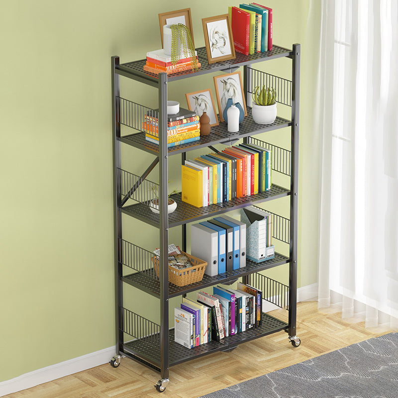 Industrial Open Etagere Bookshelf Steel Bookshelf with Caster Wheels