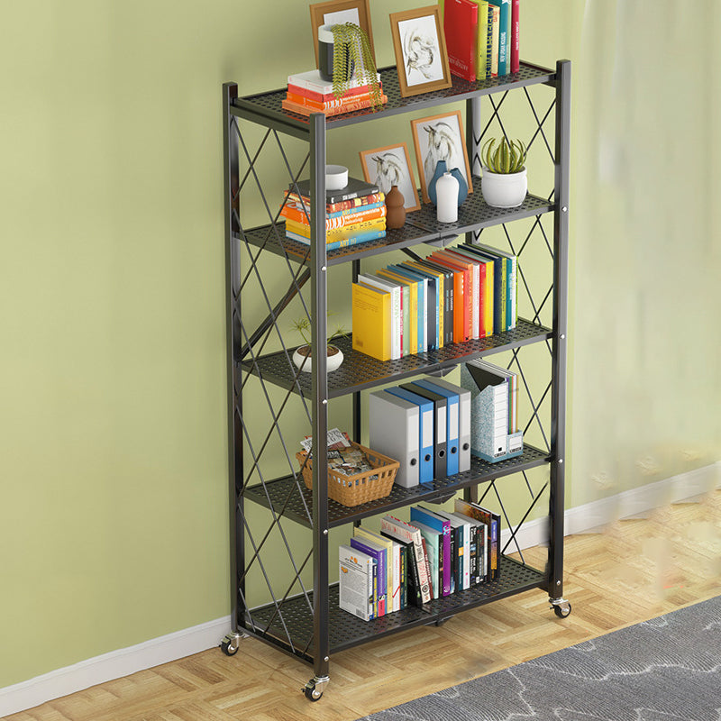 Industrial Open Etagere Bookshelf Steel Bookshelf with Caster Wheels