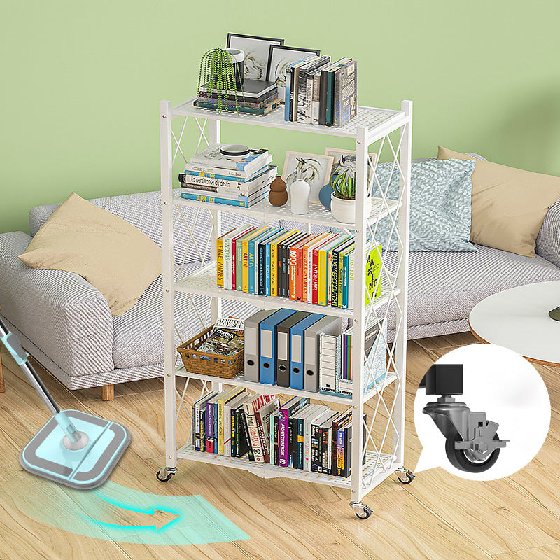 Industrial Open Etagere Bookshelf Steel Bookshelf with Caster Wheels