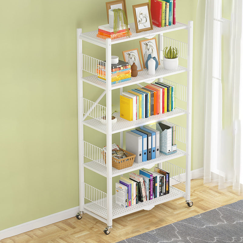 Industrial Open Etagere Bookshelf Steel Bookshelf with Caster Wheels