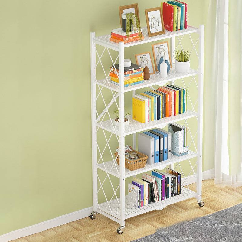 Industrial Open Etagere Bookshelf Steel Bookshelf with Caster Wheels