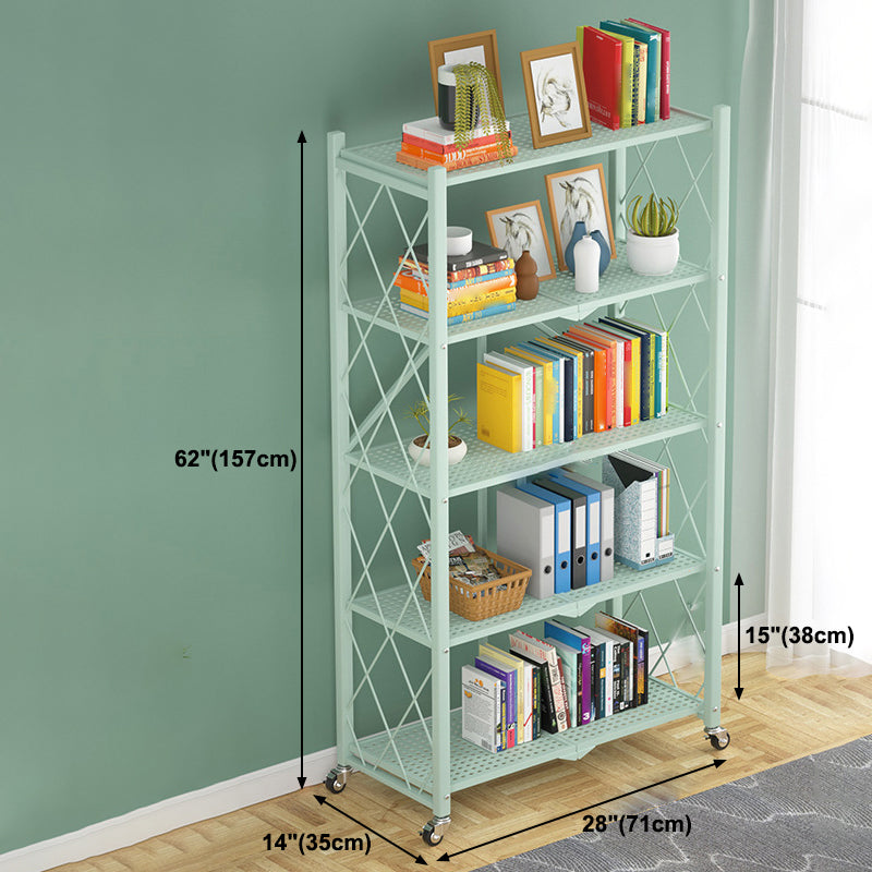 Industrial Open Etagere Bookshelf Steel Bookshelf with Caster Wheels