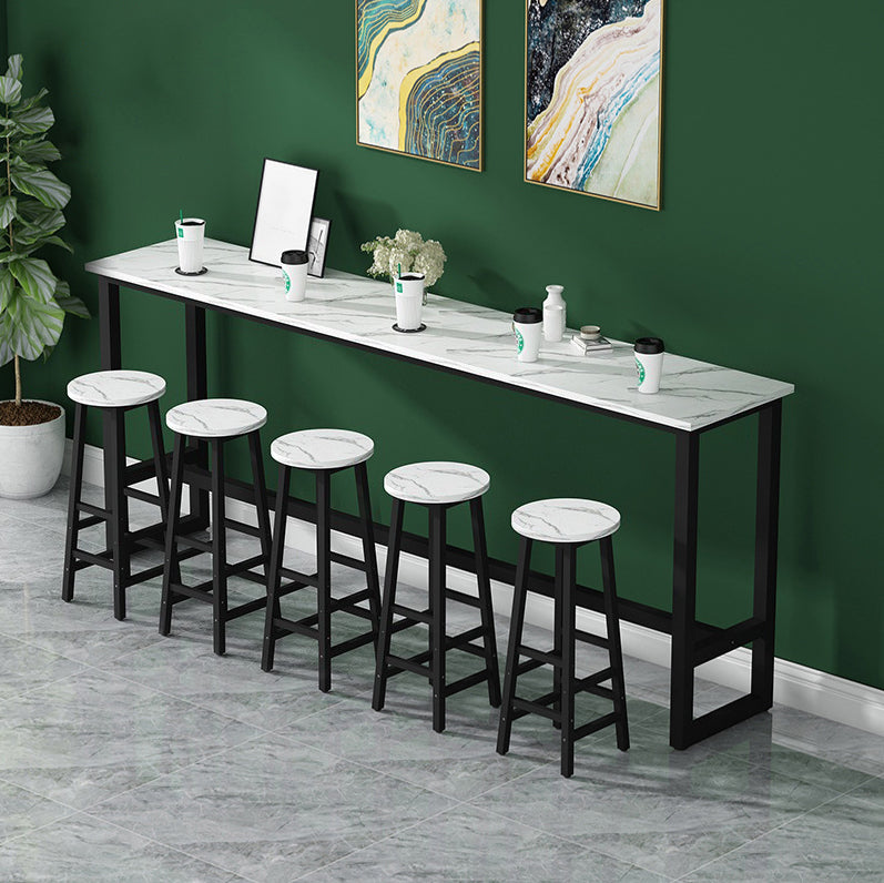 White Bar Dining Table Traditional Luxury Rectangle Bar Table with Trestle Base