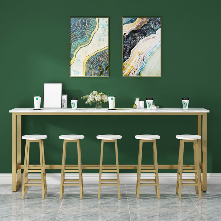 White Bar Dining Table Traditional Luxury Rectangle Bar Table with Trestle Base