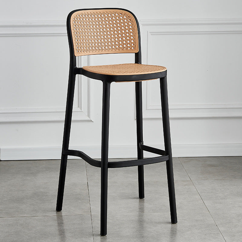 Contemporary Bar and Counter Stool Rattan Full Back Stool with 4 Legs