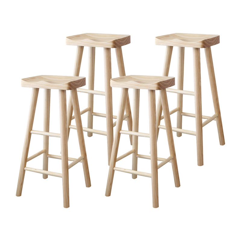 Contemporary Bar and Counter Stool Natural Finish Stool with 4 Wood Legs
