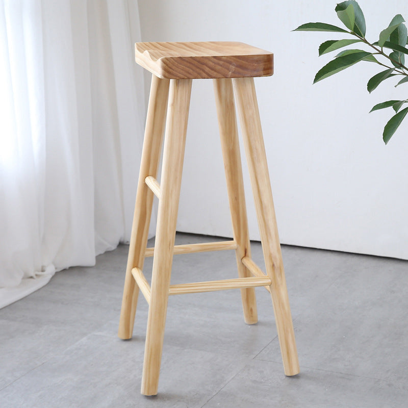 Contemporary Bar and Counter Stool Natural Finish Stool with 4 Wood Legs