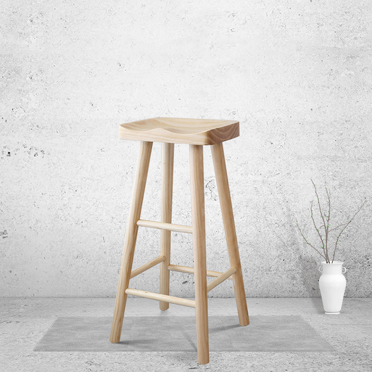 Contemporary Bar and Counter Stool Natural Finish Stool with 4 Wood Legs