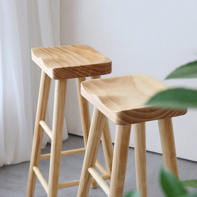 Contemporary Bar and Counter Stool Natural Finish Stool with 4 Wood Legs