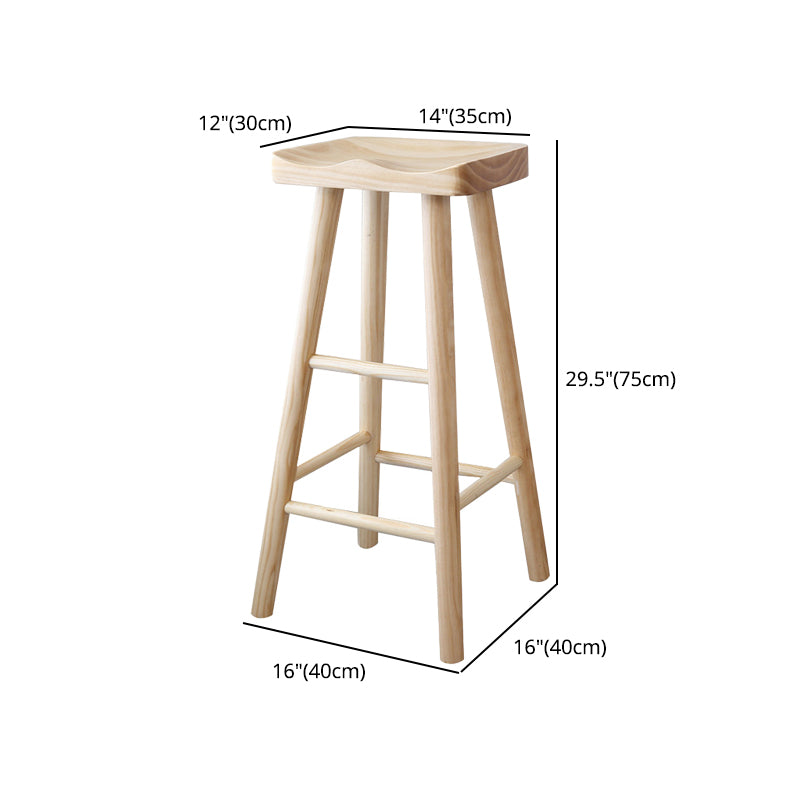 Contemporary Bar and Counter Stool Natural Finish Stool with 4 Wood Legs