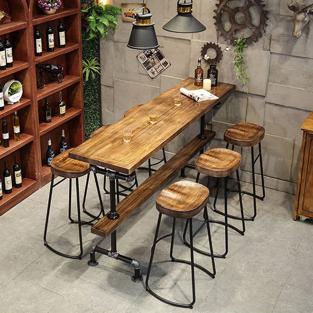 Industrial Bar and Counter Stool Brown Stool with Black Base