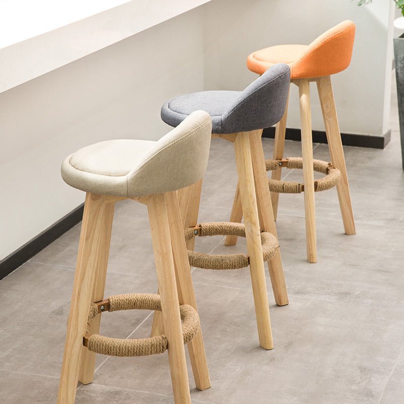 27.56" Wood Scandinavian Kitchen Dining Room Armless Stool Low Back Bar Stool