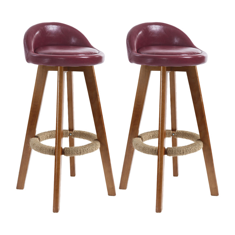 27.56" Wood Scandinavian Kitchen Dining Room Armless Stool Low Back Bar Stool